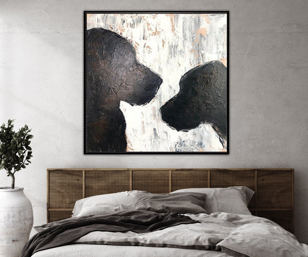 Oil canvas Painting Abstract Dog Silhouette Paintings on Canvas Black and white Painting Fine Art Office Decor Animal Painting Dog Wall Art | LOVE DOG
