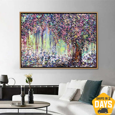 Abstract Colorful Tree Paintings on Canvas Textured Artwork Original Wall Decor | AUTUMN LEAF FALL