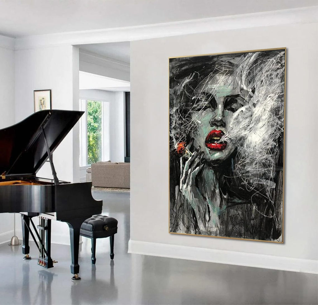Large Original Abstract Oil Painting Smoking Woman Wall Art On Canvas Sexy Woman Painting Abstract Wall Art | THE SMOKE