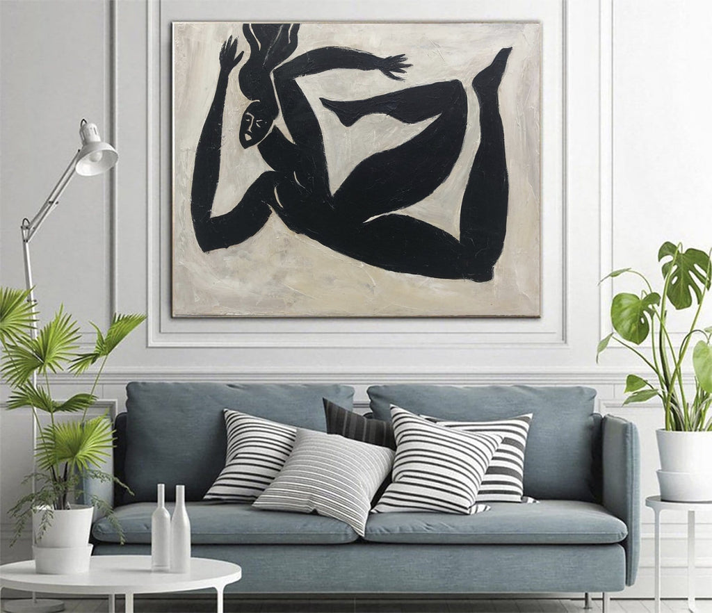 Original Abstract Figurative Black And White Greek Athletes Paintings On Canvas Abstract Fine Art Minimalist Art Modern Wall Decor | FALLING THROUGH