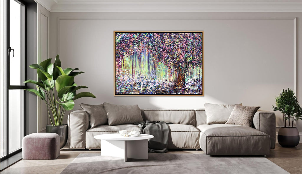 Abstract Colorful Tree Paintings on Canvas Textured Artwork Original Wall Decor | AUTUMN LEAF FALL